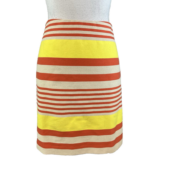 Ann Taylor Skirt size 6 Yellow Orange Tan Striped Tweed Straight Knee Casual - Picture 1 of 7